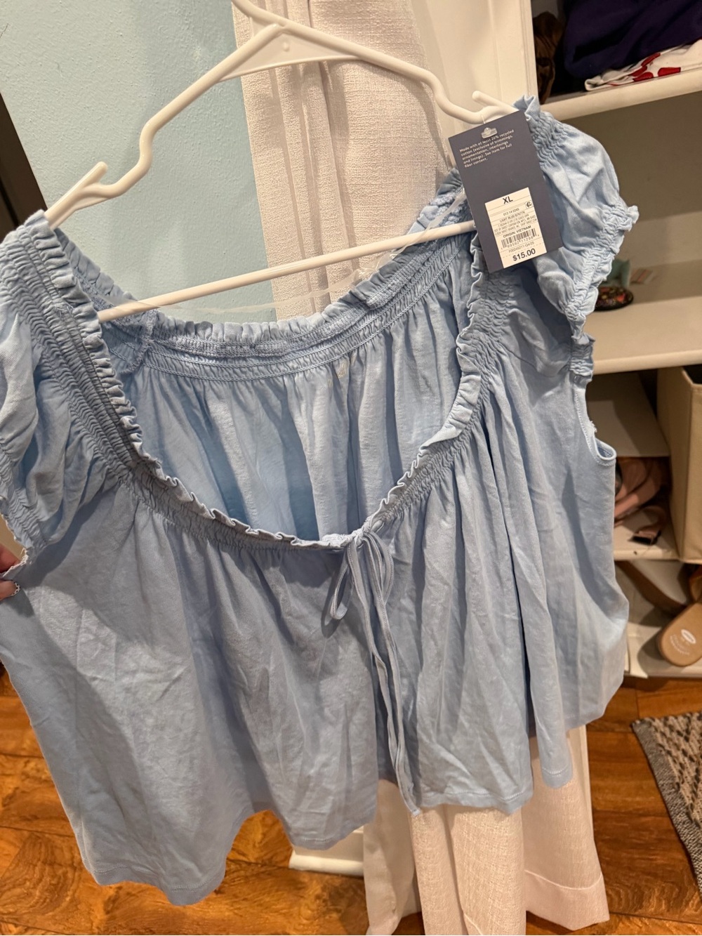 Light Blue Women's Peasant Blouse - Brand Not Visible